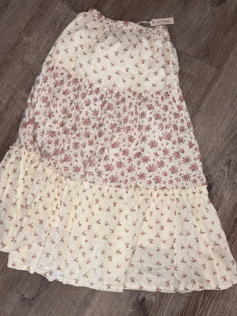 Cream Floral Smocked Maxi Skirt